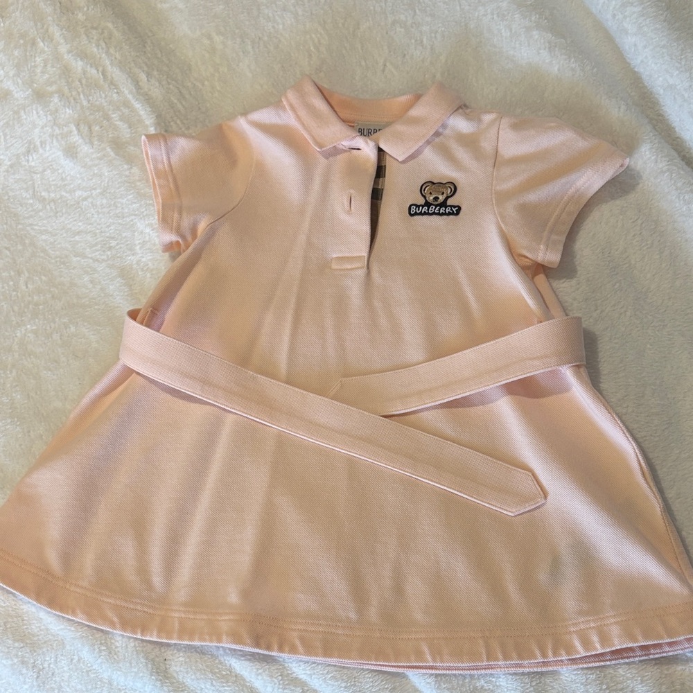 Burberry Light Pink Polo Dress with Bear Patch and Belt